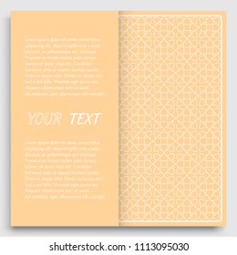 Card, Invitation, cover template design, line art background. Abstract geometric pattern with place for the text. Tribal ethnic ornament in arabic style. Christmas, New Year card decoration'