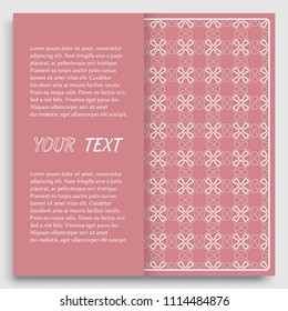 Card, Invitation, cover template design, line art background. Abstract geometric pattern with place for the text. Tribal ethnic ornament in arabic style. Christmas, New Year card decoration'