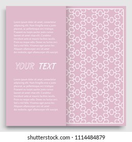 Card, Invitation, cover template design, line art background. Abstract geometric pattern with place for the text. Tribal ethnic ornament in arabic style. Christmas, New Year card decoration'