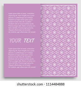 Card, Invitation, cover template design, line art background. Abstract geometric pattern with place for the text. Tribal ethnic ornament in arabic style. Christmas, New Year card decoration'