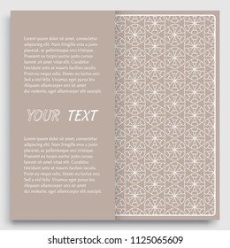 Card, Invitation, cover template design, line art background. Abstract geometric pattern with place for the text. Tribal ethnic ornament in arabic style. Christmas, New Year card decoration'