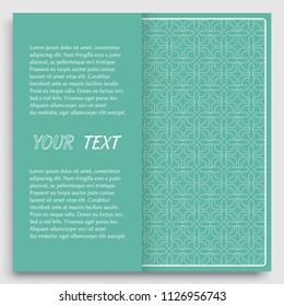 Card, Invitation, cover template design, line art background. Abstract geometric pattern with place for the text. Tribal ethnic ornament in arabic style. Christmas, New Year card decoration'
