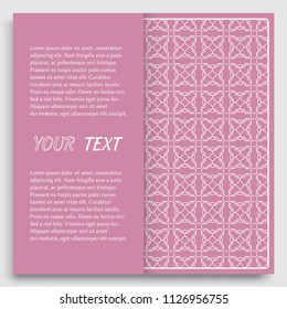 Card, Invitation, cover template design, line art background. Abstract geometric pattern with place for the text. Tribal ethnic ornament in arabic style. Christmas, New Year card decoration'