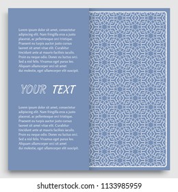 Card, Invitation, cover template design, line art background. Abstract geometric pattern with place for the text. Tribal ethnic ornament in arabic style. Christmas, New Year card decoration'