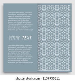 Card, Invitation, cover template design, line art background. Abstract geometric pattern with place for the text. Tribal ethnic ornament in arabic style. Christmas, New Year card decoration'