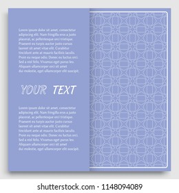 Card, Invitation, cover template design, line art background. Abstract geometric pattern with place for the text. Tribal ethnic ornament in arabic style. Christmas, New Year card decoration'