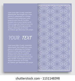 Card, Invitation, cover template design, line art background. Abstract geometric pattern with place for the text. Tribal ethnic ornament in arabic style. Christmas, New Year card decoration'