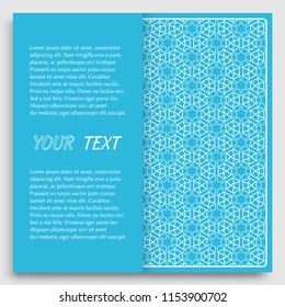 Card, Invitation, cover template design, line art background. Abstract geometric pattern with place for the text. Tribal ethnic ornament in arabic style. Christmas, New Year card decoration'