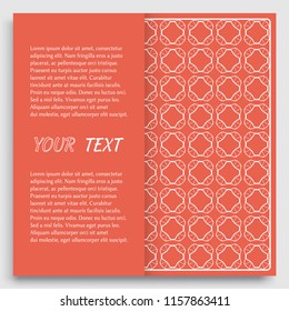 Card, Invitation, cover template design, line art background. Abstract geometric pattern with place for the text. Tribal ethnic ornament in arabic style. Christmas, New Year card decoration'