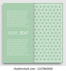 Card, Invitation, cover template design, line art background. Abstract geometric pattern with place for the text. Tribal ethnic ornament in arabic style. Christmas, New Year card decoration'