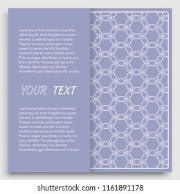 Card, Invitation, cover template design, line art background. Abstract geometric pattern with place for the text. Tribal ethnic ornament in arabic style. Christmas, New Year card decoration'