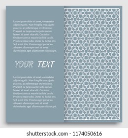 Card, Invitation, cover template design, line art background. Abstract geometric pattern with place for the text. Tribal ethnic ornament in arabic style. Christmas, New Year card decoration