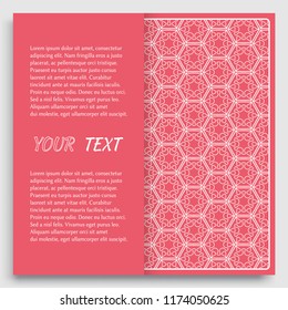 Card, Invitation, cover template design, line art background. Abstract geometric pattern with place for the text. Tribal ethnic ornament in arabic style. Christmas, New Year card decoration'