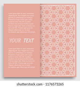 Card, Invitation, cover template design, line art background. Abstract geometric pattern with place for the text. Tribal ethnic ornament in arabic style. Christmas, New Year card decoration'