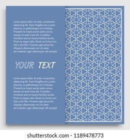 Card, Invitation, cover template design, line art background. Abstract geometric pattern with place for the text. Tribal ethnic ornament in arabic style. Christmas, New Year card decoration'