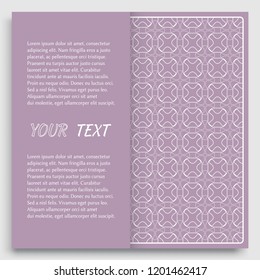 Card, Invitation, cover template design, line art background. Abstract geometric pattern with place for the text. Tribal ethnic ornament in arabic style. Christmas, New Year card decoration'