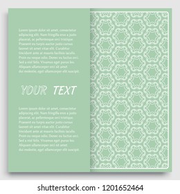 Card, Invitation, cover template design, line art background. Abstract geometric pattern with place for the text. Tribal ethnic ornament in arabic style. Christmas, New Year card decoration'