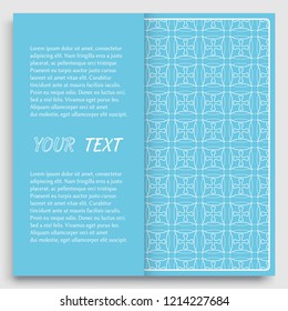 Card, Invitation, cover template design, line art background. Abstract geometric pattern with place for the text. Tribal ethnic ornament in arabic style. Christmas, New Year card decoration