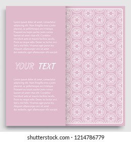 Card, Invitation, cover template design, line art background. Abstract geometric pattern with place for the text. Tribal ethnic ornament in arabic style. Christmas, New Year card decoration