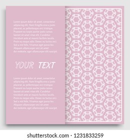 Card, Invitation, cover template design, line art background. Abstract geometric pattern with place for the text. Tribal ethnic ornament in arabic style. Christmas, New Year card decoration