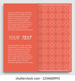Card, Invitation, cover template design, line art background. Abstract geometric pattern with place for the text. Tribal ethnic ornament in arabic style. Christmas, New Year card decoration