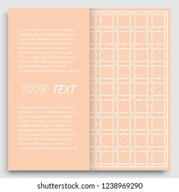 Card, Invitation, cover template design, line art background. Abstract geometric pattern with place for the text. Tribal ethnic ornament in arabic style. Christmas, New Year card decoration