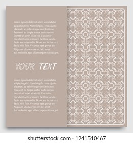 Card, Invitation, cover template design, line art background. Abstract geometric pattern with place for the text. Tribal ethnic ornament in arabic style. Christmas, New Year card decoration