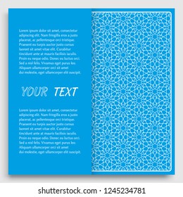Card, Invitation, cover template design, line art background. Abstract geometric pattern with place for the text. Tribal ethnic ornament in arabic style. Christmas, New Year card decoration