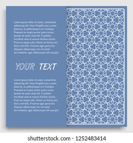 Card, Invitation, cover template design, line art background. Abstract geometric pattern with place for the text. Tribal ethnic ornament in arabic style. Christmas, New Year card decoration
