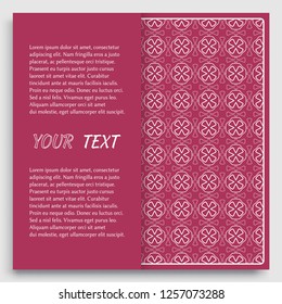 Card, Invitation, cover template design, line art background. Abstract geometric pattern with place for the text. Tribal ethnic ornament in arabic style. Christmas, New Year card decoration