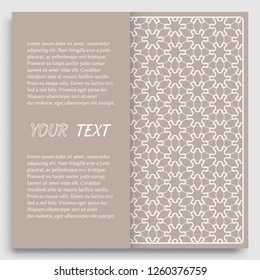 Card, Invitation, cover template design, line art background. Abstract geometric pattern with place for the text. Tribal ethnic ornament in arabic style. Christmas, New Year card decoration