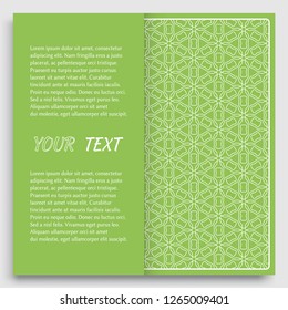 Card, Invitation, cover template design, line art background. Abstract geometric pattern with place for the text. Tribal ethnic ornament in arabic style. Christmas, New Year card decoration
