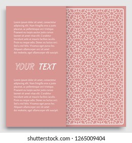 Card, Invitation, cover template design, line art background. Abstract geometric pattern with place for the text. Tribal ethnic ornament in arabic style. Christmas, New Year card decoration