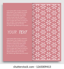 Card, Invitation, cover template design, line art background. Abstract geometric pattern with place for the text. Tribal ethnic ornament in arabic style. Christmas, New Year card decoration