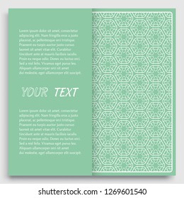 Card, Invitation, cover template design, line art background. Abstract geometric pattern with place for the text. Tribal ethnic ornament in arabic style. Christmas, New Year card decoration
