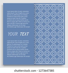 Card, Invitation, cover template design, line art background. Abstract geometric pattern with place for the text. Tribal ethnic ornament in arabic style. Christmas, New Year card decoration