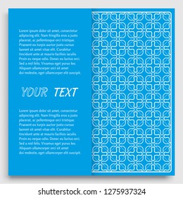 Card, Invitation, cover template design, line art background. Abstract geometric pattern with place for the text. Tribal ethnic ornament in arabic style. Christmas, New Year card decoration