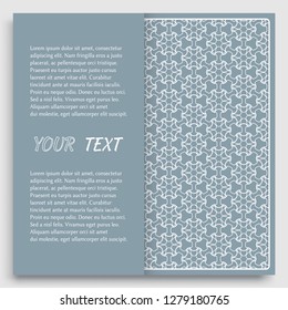 Card, Invitation, cover template design, line art background. Abstract geometric pattern with place for the text. Tribal ethnic ornament in arabic style. Christmas, New Year card decoration