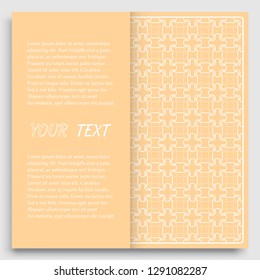Card, Invitation, cover template design, line art background. Abstract geometric pattern with place for the text. Tribal ethnic ornament in arabic style. Christmas, New Year card decoration