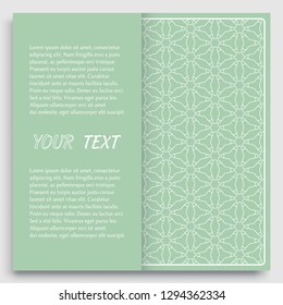 Card, Invitation, cover template design, line art background. Abstract geometric pattern with place for the text. Tribal ethnic ornament in arabic style. Christmas, New Year card decoration