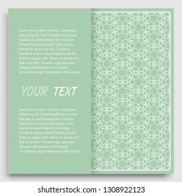 Card, Invitation, cover template design, line art background. Abstract geometric pattern with place for the text. Tribal ethnic ornament in arabic style. Christmas, New Year card decoration