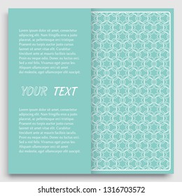 Card, Invitation, cover template design, line art background. Abstract geometric pattern with place for the text. Tribal ethnic ornament in arabic style. Christmas, New Year card decoration