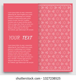 Card, Invitation, cover template design, line art background. Abstract geometric pattern with place for the text. Tribal ethnic ornament in arabic style. Christmas, New Year card decoration