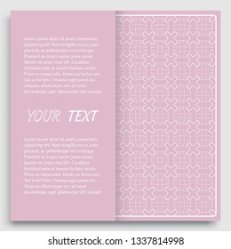 Card, Invitation, cover template design, line art background. Abstract geometric pattern with place for the text. Tribal ethnic ornament in arabic style. Christmas, New Year card decoration