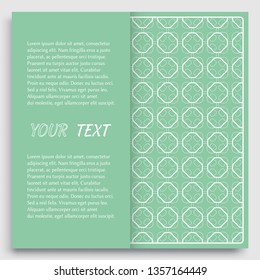 Card, Invitation, cover template design, line art background. Abstract geometric pattern with place for the text. Tribal ethnic ornament in arabic style. Christmas, New Year card decoration