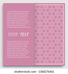 Card, Invitation, cover template design, line art background. Abstract geometric pattern with place for the text. Tribal ethnic ornament in arabic style. Christmas, New Year card decoration