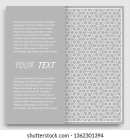 Card, Invitation, cover template design, line art background. Abstract geometric pattern with place for the text. Tribal ethnic ornament in arabic style. Christmas, New Year card decoration