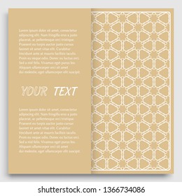 Card, Invitation, cover template design, line art background. Abstract geometric pattern with place for the text. Tribal ethnic ornament in arabic style. Christmas, New Year card decoration