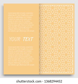 Card, Invitation, cover template design, line art background. Abstract geometric pattern with place for the text. Tribal ethnic ornament in arabic style. Christmas, New Year card decoration