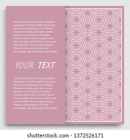 Card, Invitation, cover template design, line art background. Abstract geometric pattern with place for the text. Tribal ethnic ornament in arabic style. Christmas, New Year card decoration